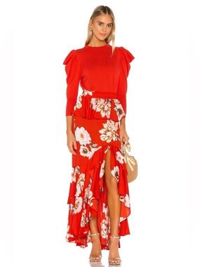 MISA Losa Angeles Lucia Red Maxi Skirt Poppy Floral Size M High low Asymmetric
